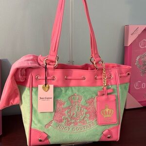 Juicy Couture Pink & Mint Canvas Tote Bag
